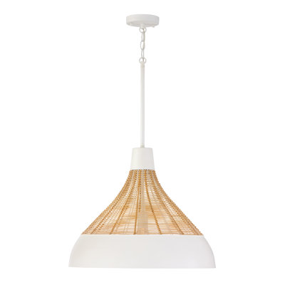 22" W x 18" H 1-Light Boho Pendant in Matte White with Handcrafted Natural Rattan