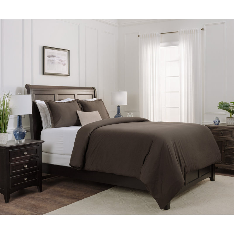 Ensemble de housse de couette ultra-doux, Housse de couette simple + 1 taie d'oreiller, Brun