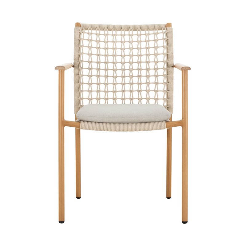 Ensemble de 4 chaises de salle à manger d'extérieur en corde tissée avec coussin Abela, Beige