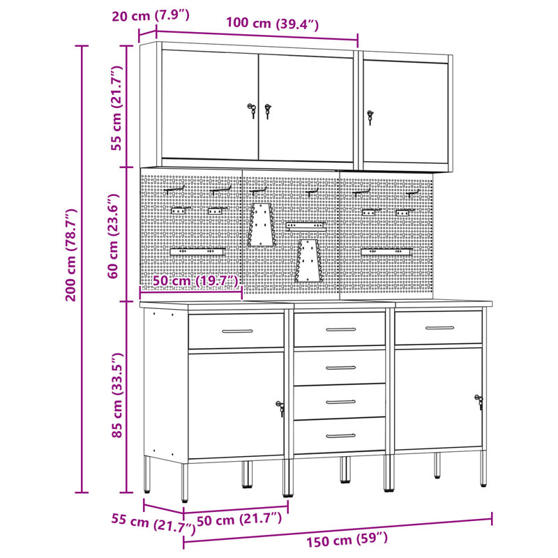 Work Cabinet with Drawer, Black