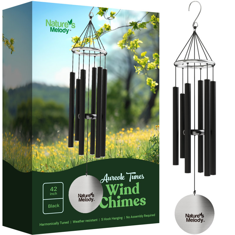 Carillons extérieurs 6 tubes Nature's Melody, Noir, H 42 po x l 6,2 po x P 6,2 po