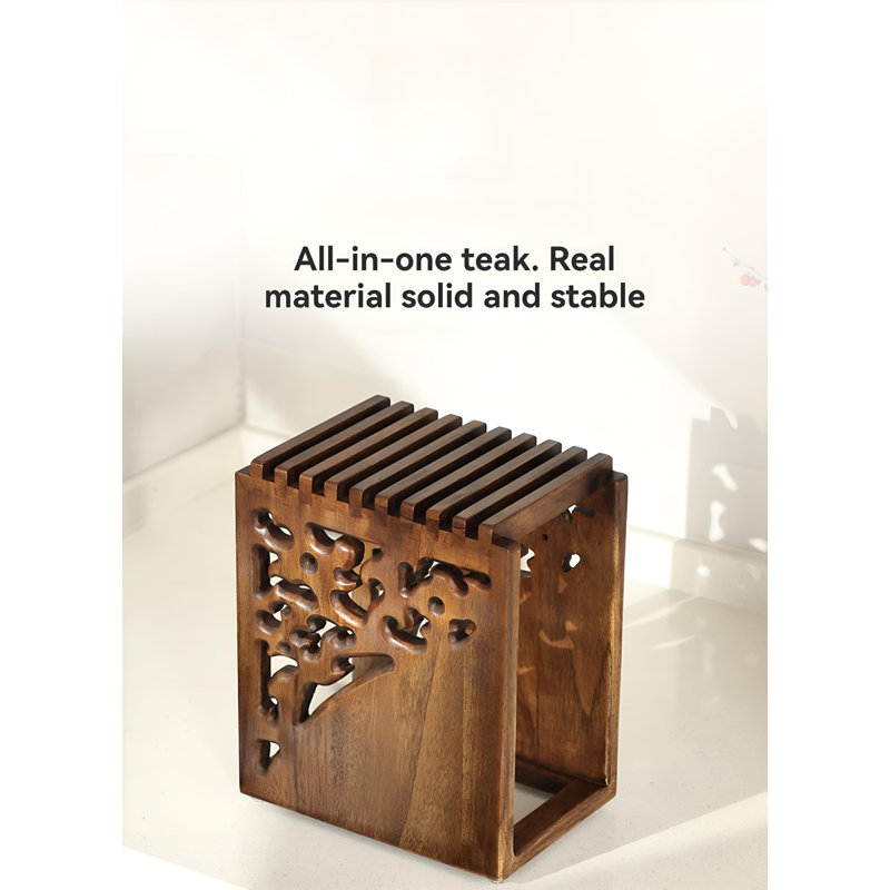 Teak Carved Retro Style Kitchen Knife Storage Rack - Sturdy, Moisture-Proof, Elegant And Practical