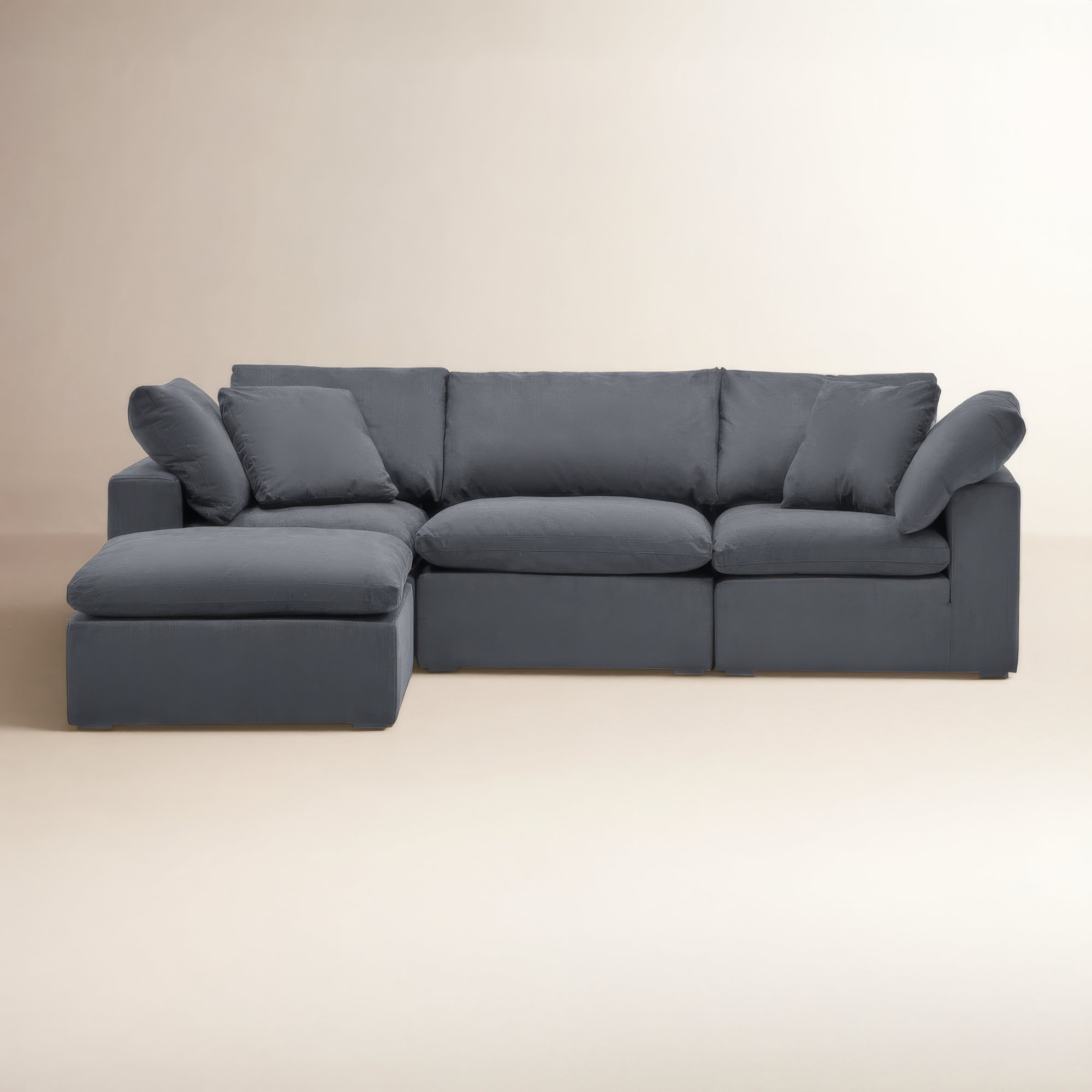 Calana Cloud Modular Sectional, 4 Piece (2 Corner, 1 Armless, 1 Ottoman), Slate