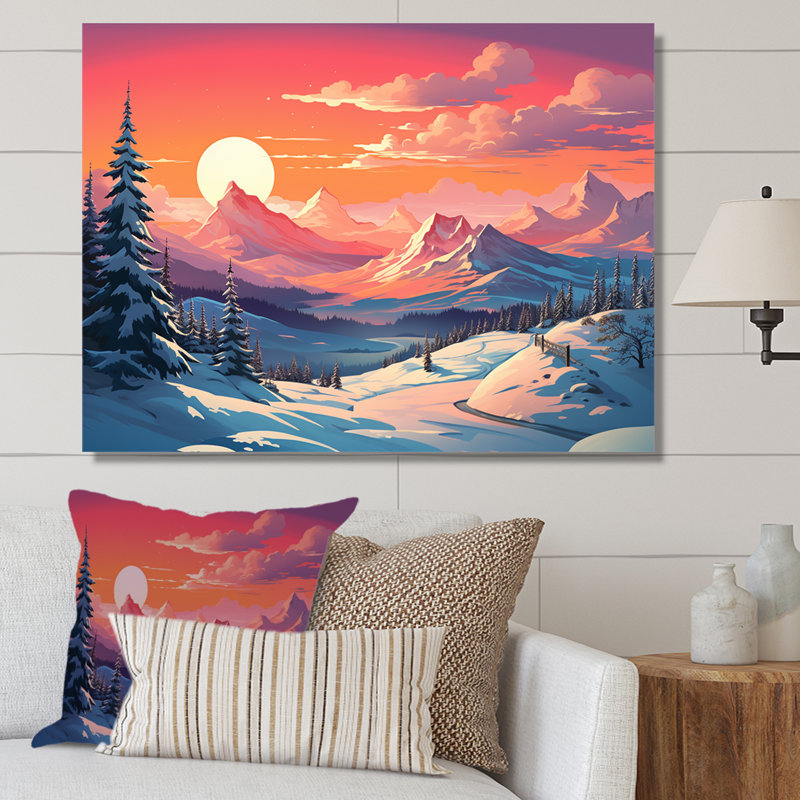Coucher de soleil sur les montagnes d'hiver, Toile tendue, H 12 po x l 20 po x P 1 po