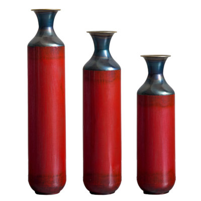 Set of 3 Hand-Forged Metal Floor Vases, Burnt Rustic Finish 28.34"/24.4"/20.4"