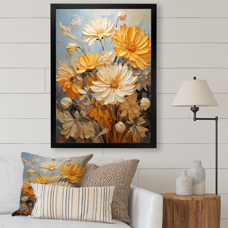 Yovanna Chrysanthemums Autumn Gold Patchwork II, Cadre photo noir, H 20 po x l 12 po x P 1 po