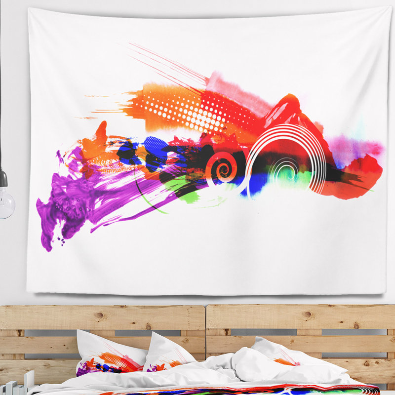 Tapisserie abstraite éclaboussures de couleurs, H 50 po x l 60 po