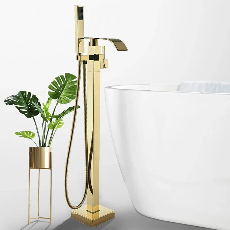 Floor Waterfall Faucet with Diverter, Gold