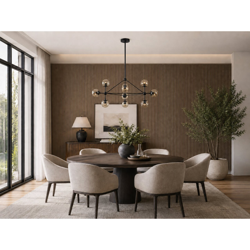 10-Light black metal chandelier with coffee color glass shades
