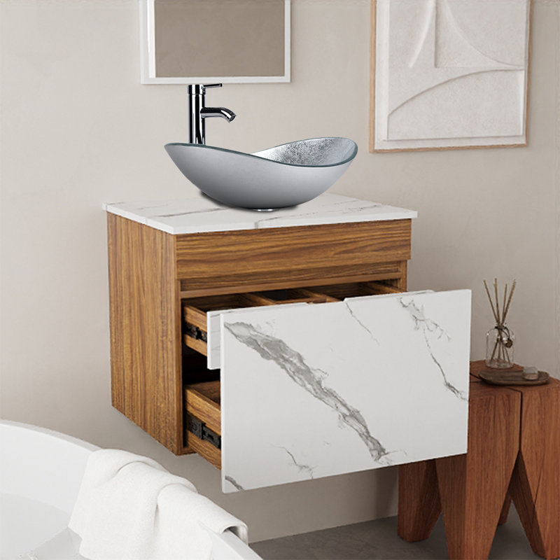 Meuble-lavabo autoportant avec lavabo, Argent argent, Chrome chrome