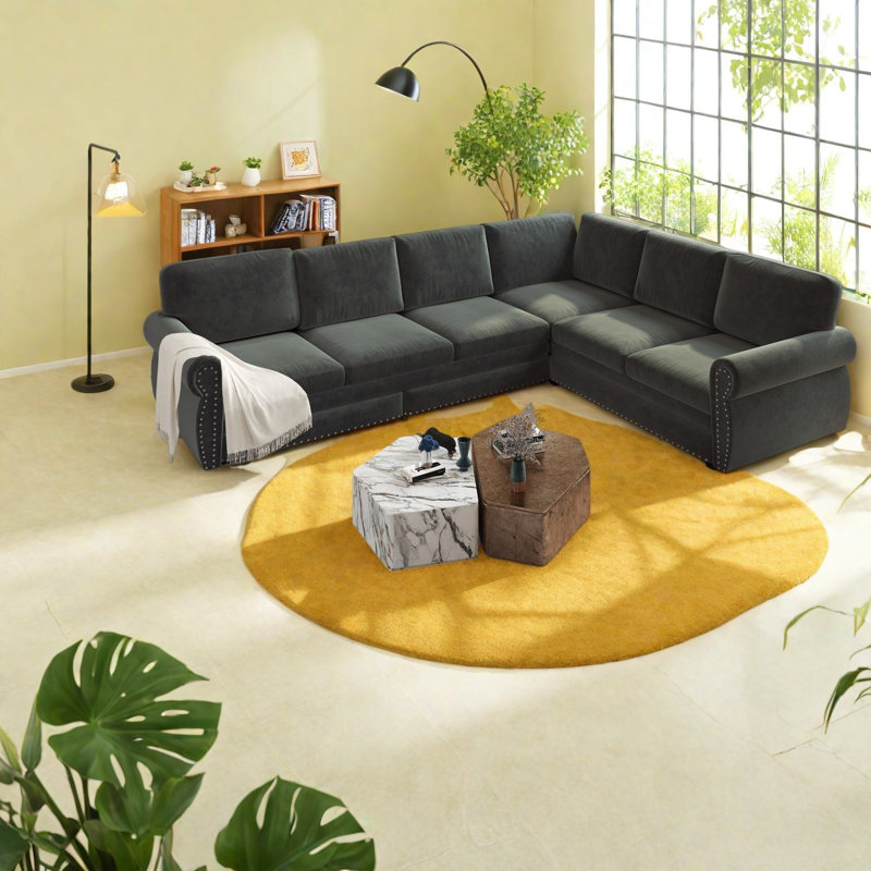 Canapé-lit d'angle à compression, chenille de 118 pouces, style moderne pour la maison, Gris 2