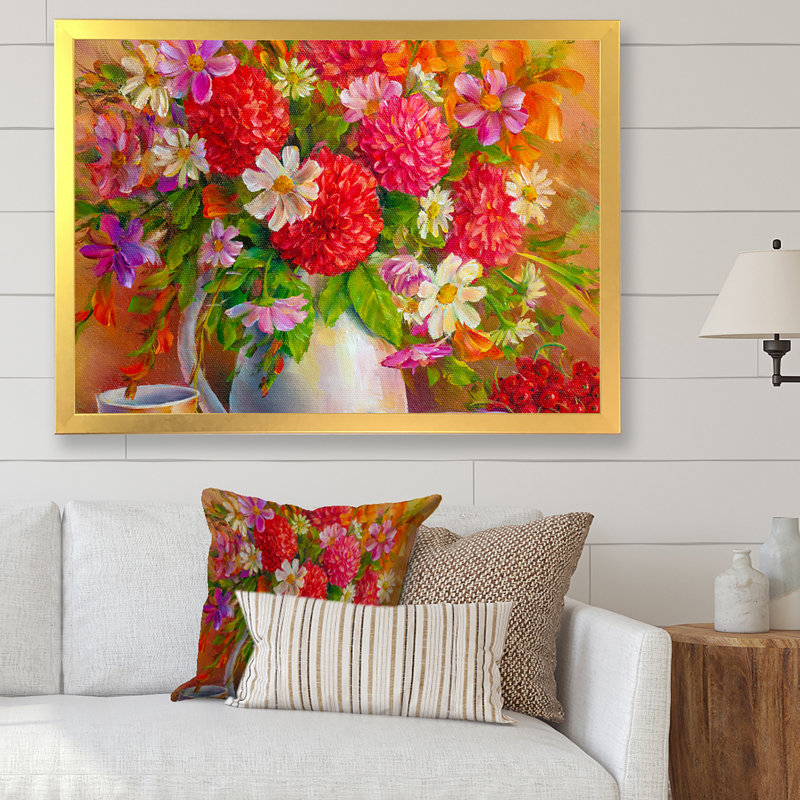Sunflower Wildflower Farmhouse - œuvre d'art traditionnelle sur toile, Cadre photo doré, H 24 po x l 36 po x P 1 po