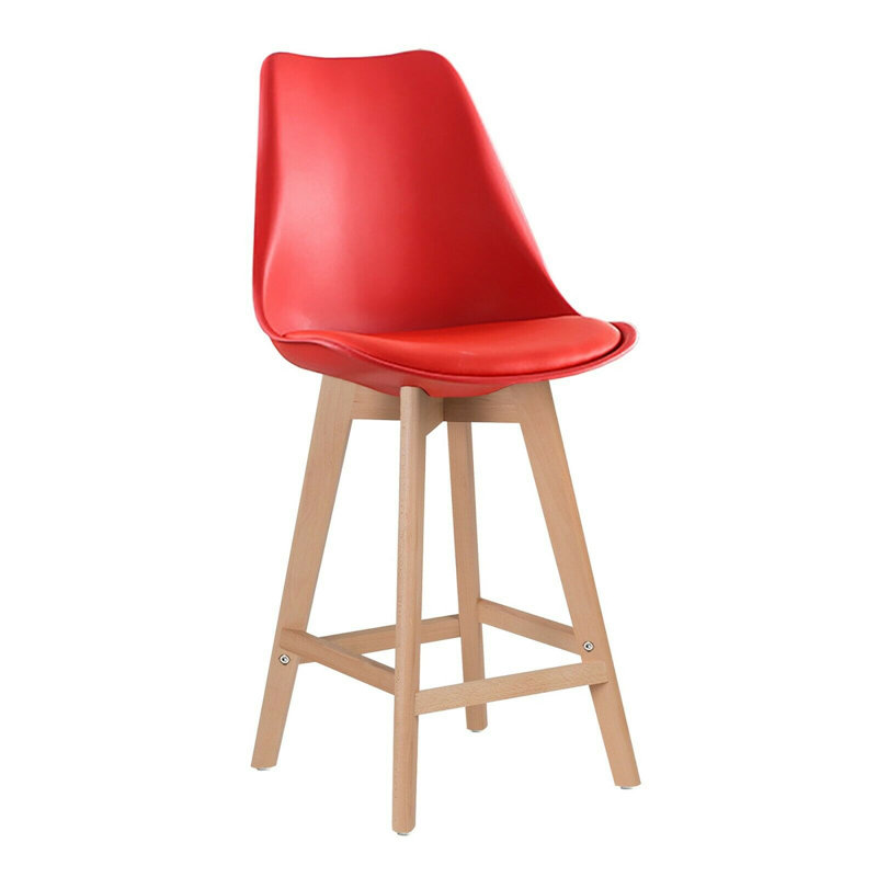 London Upholstered Counter Stool with Solid Wood Frame, Red