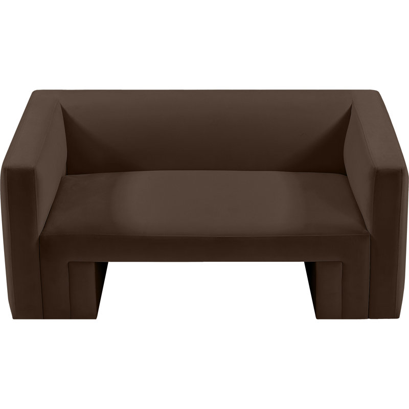 Henson 63" Velvet Square Arm Loveseat, Brown Velvet