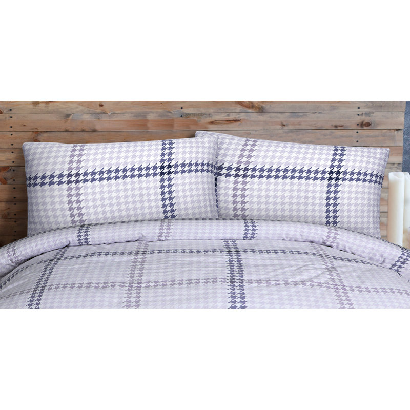 Cotton Houndstooth Duvet Cover Set with Pillowcases, Lilac, Kingsize - 2 Standard Pillowcases