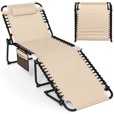 Oversize Folding Chaise Lounge with Adjustable Backrest Pillow Pocket by Arlmont & Co.