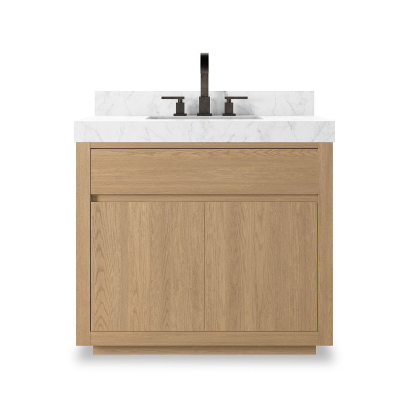 Everett Single Vanity-Satin Espresso Oak, Satin Light Wash Oak