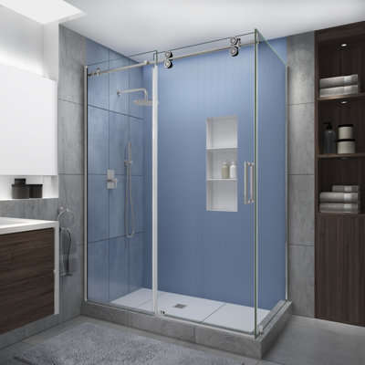 Langham XL 52" - 56" W x 34" D x 80" H Frameless Rectangle Sliding Shower Enclosure