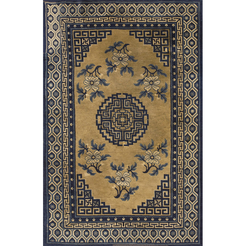 Antique Baotou Chinese Medallion Knotted Rug