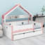 Lit de jour avec lit gigogne et étagères intégrées, structure de baldaquin en forme de maison pour chambres d'enfants-448994476-448994474