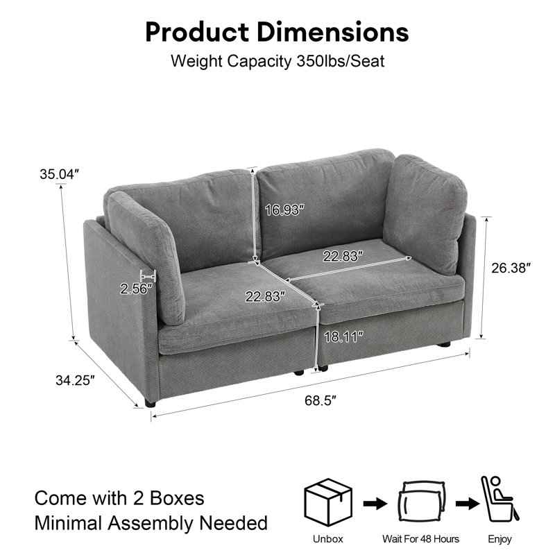 Canapé modulaire 2 pièces 2 pièces, Gris