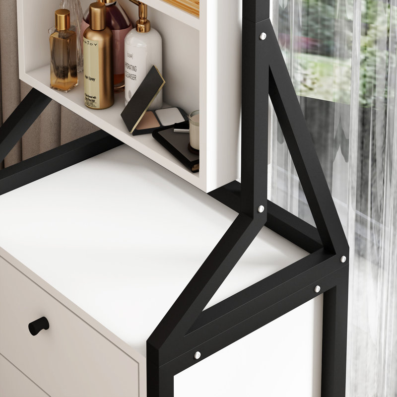 Armoire à bijoux pivotante à 360 ° avec miroir à maquillage et 2 tiroirs inférieurs