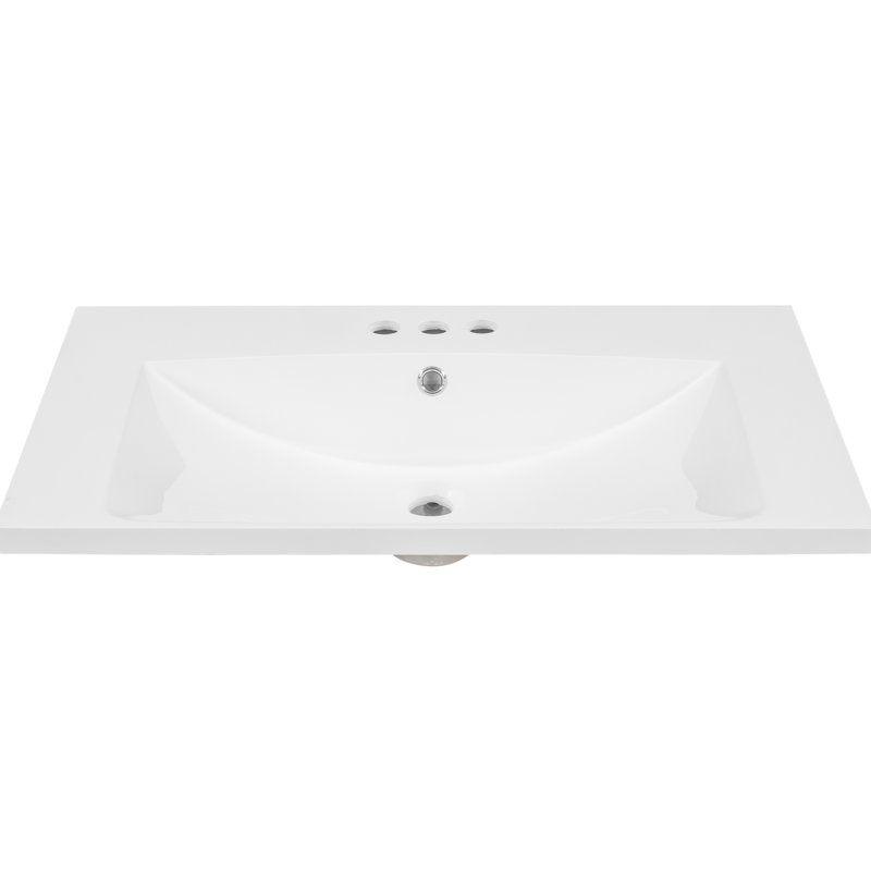 Plan de toilette rectangulaire en céramique blanche de 76 cm (30 po) de profondeur, 3 trous, assemblage facile.