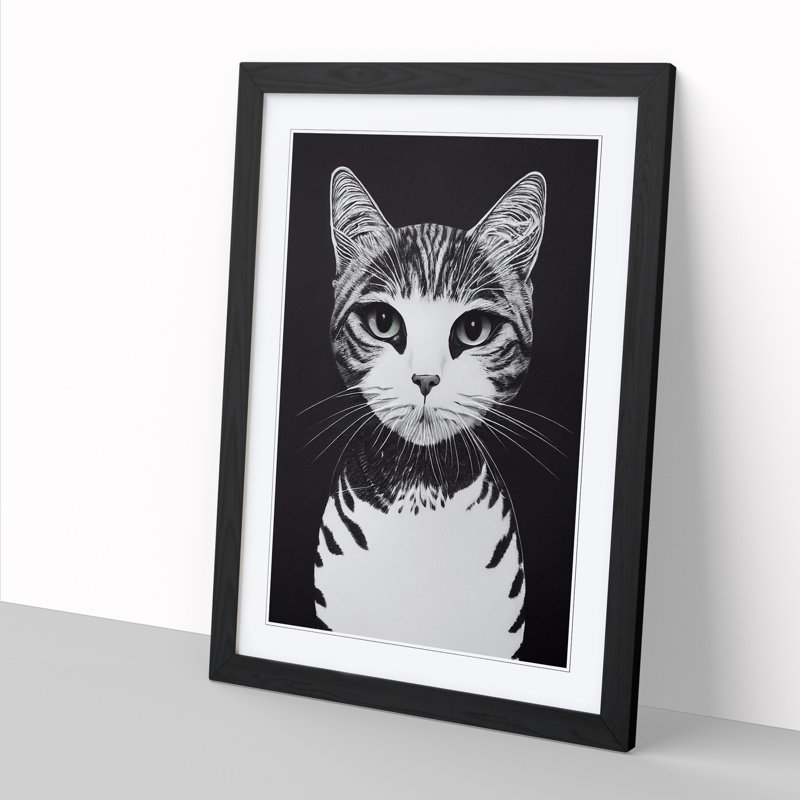 Dahlgreen Cat Art Minimalism Vol.1 - Picture Frame Print, Black Framed, 64cm H x 46cm W