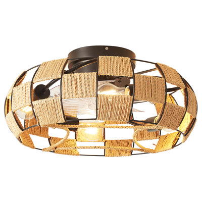 Ventilateurs de plafond modernes à cage en métal noir avec lumières et télécommande réversible à 6 vitesses Biatriz