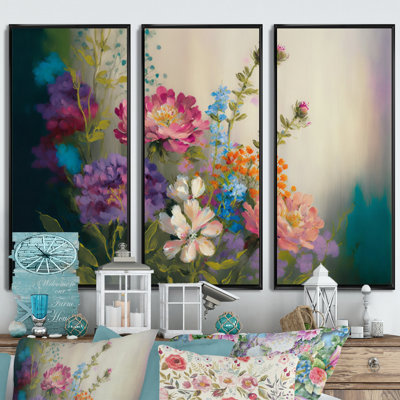 «Painted Blossoming Wildflowers III», 3 impressions sur toile tendue