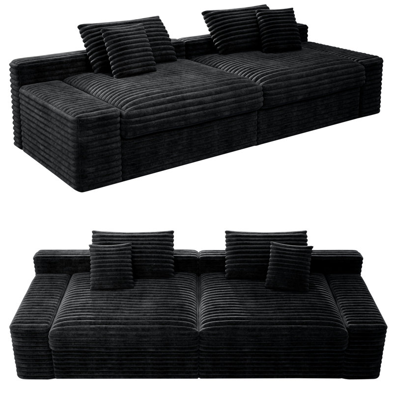 Canapé modulaire 118,1 po avec canapé en tissu de velours côtelé rembourré et modulaire, aucun assemblage requis, combinaison libre de 2 pièces pour le salon