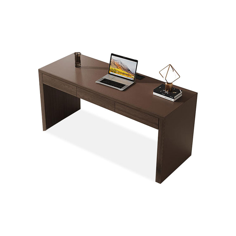 Bureau rectangulaire brun clair + bois manufacturé + cuir avec 3 tiroirs, H 29,92 po x l 62,99 po x P 23,62 po