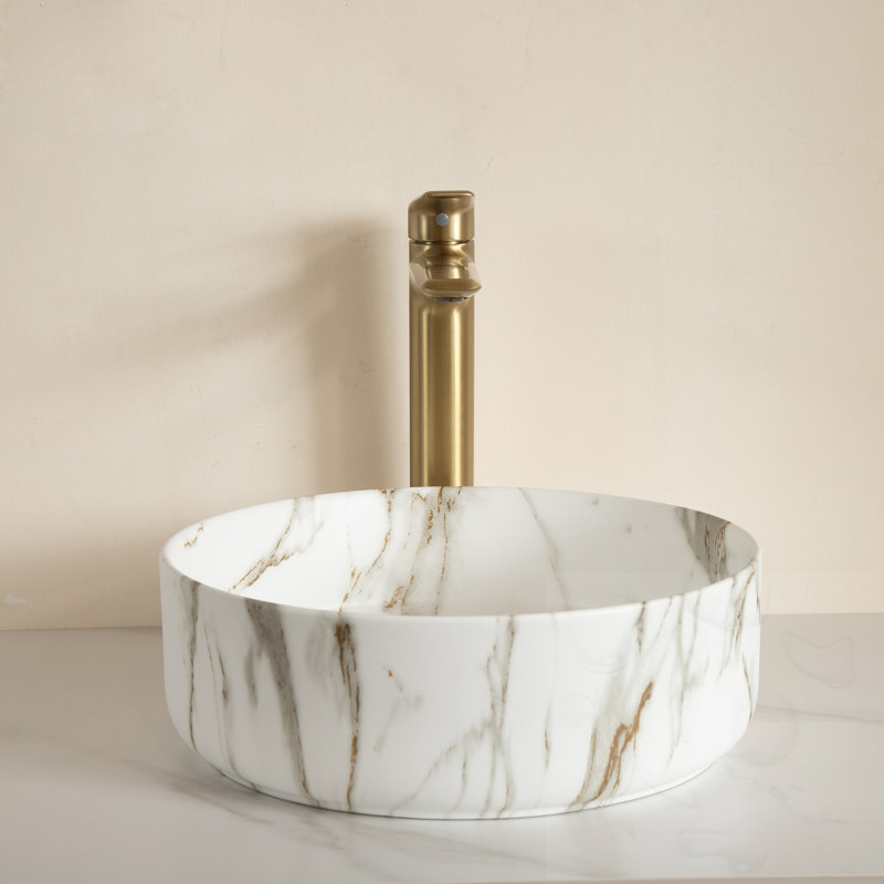 Lavabo de salle de bain circulaire en céramique, Blanc mat