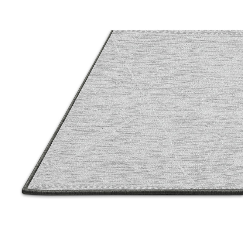 Tapis gris géométrique en laine et en polyester tissé à la machine 3 pi x 5 pi