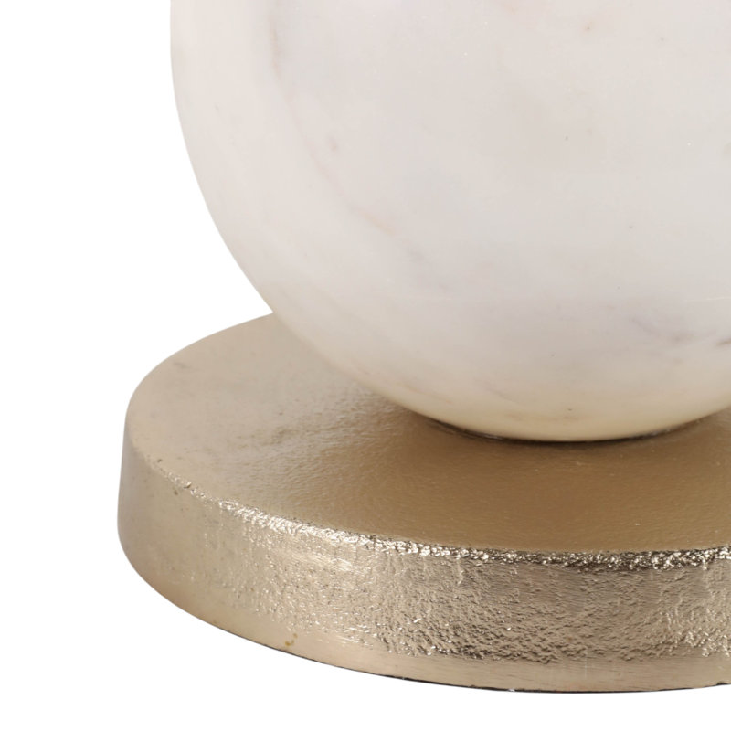 Table d'appoint ronde en métal avec piètement sphérique moderne, idéale pour le bureau ou un coin lecture - Table d'appoint étroite et contemporaine pour le salon - 63,5 cm, or et blanc