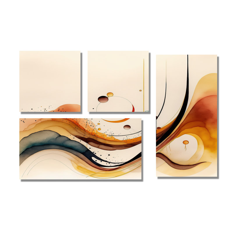 «Burnt Orange Waves Abstract V - Large Abstract Minimalisme», art mural 4 pièces, Toile tendue, Ne s’applique pas