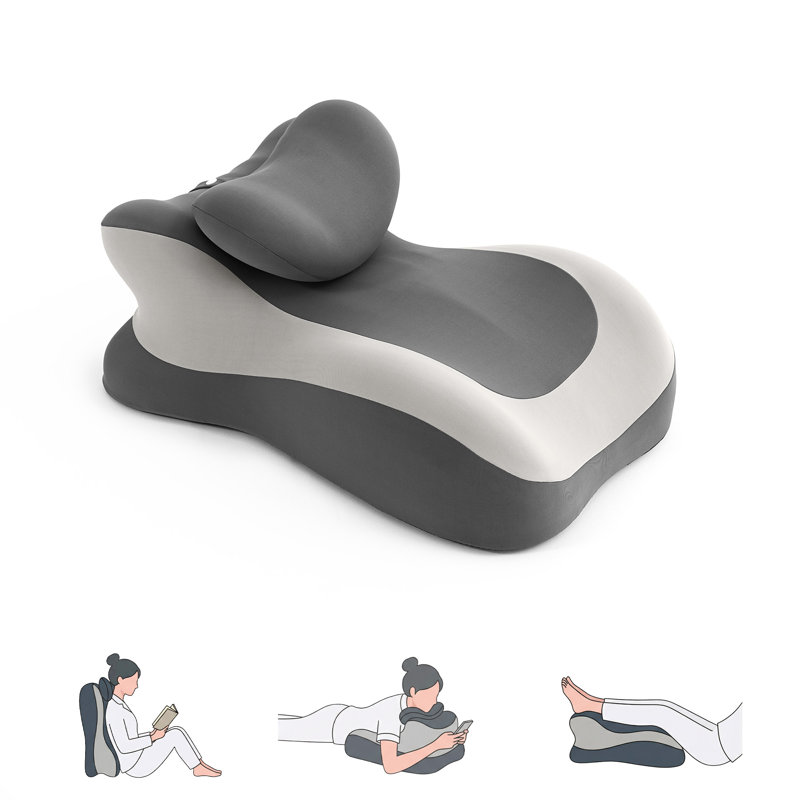 Sleep Zone Memory Foam Reading Pillow, Multi-Position Bed Pillow for Petite Adults, Washable Cover, Gray, Gray