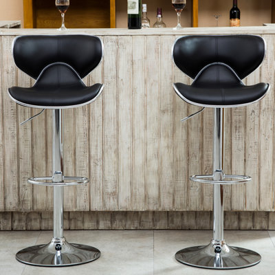 Siège réglable en similicuir avec mousse, fonction pivotante à 360 degrés, réglable en noir sur 2, pour la vie, la salle à manger, le bar, les espaces de bureau (2) Rotation de revêtement, divers thèmes