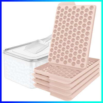 4-Pack Mini Ice Cube Trays With Lids – Make Tiny Round Pebble & Crushed Nugget Ice For Cocktails, Iced Coffee, Smoothies & More! Perfect For Freezer, Fits In Cups & Tumblers (0.55In) – Keep Drinks Cold Without Diluting Flavor