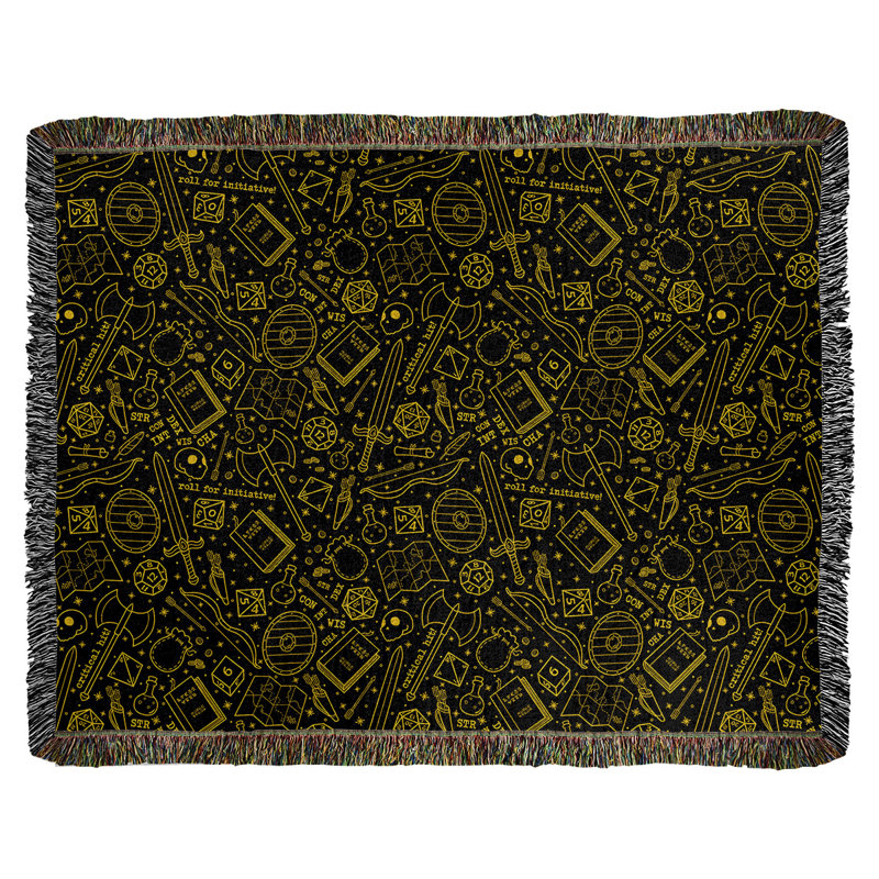 Couverture en coton tissé Katelyn Elizabeth, l 50 po x L 60 po, Noir / Jaune