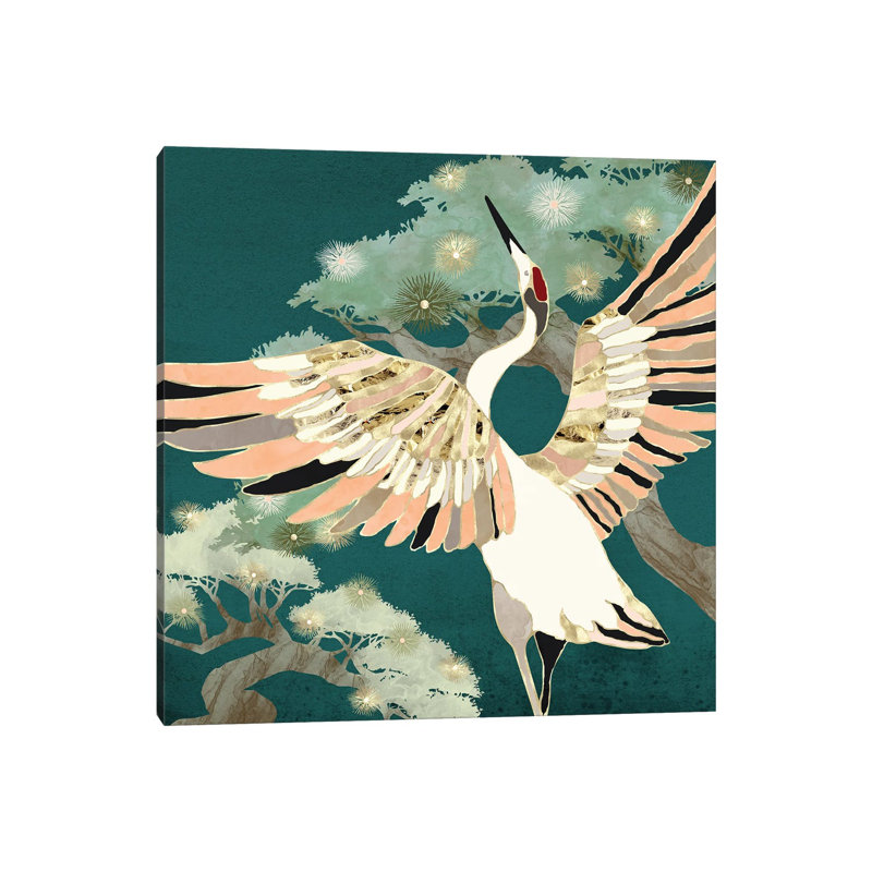 Golden Crane - impression d'art graphique, H 37 po x l 37 po x P 1,5 po, Aucun mat, Toile tendue