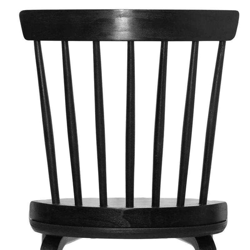 Nadilyn Solid Wood Slat Back Windsor Side Chair, Black, Black