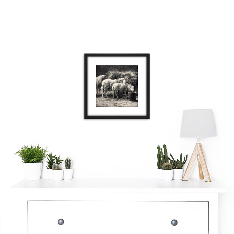 Bergerie Sheep Pen Drawing by Bonheur - Single Picture Frame Print