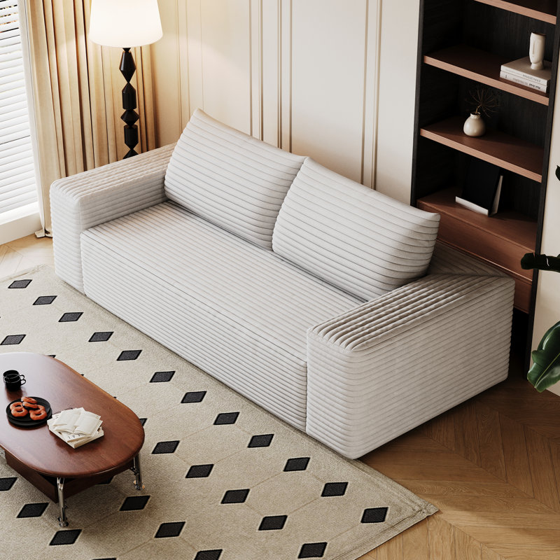 Canapé confortable en velours côtelé 2 places - Assemblage facile pour la vie, la chambre à coucher et plus, Blanc
