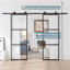 Porte de grange double coulissante en métal et en verre avec quincaillerie d'installation (fermeture en douceur incluse)-100489299-98303717