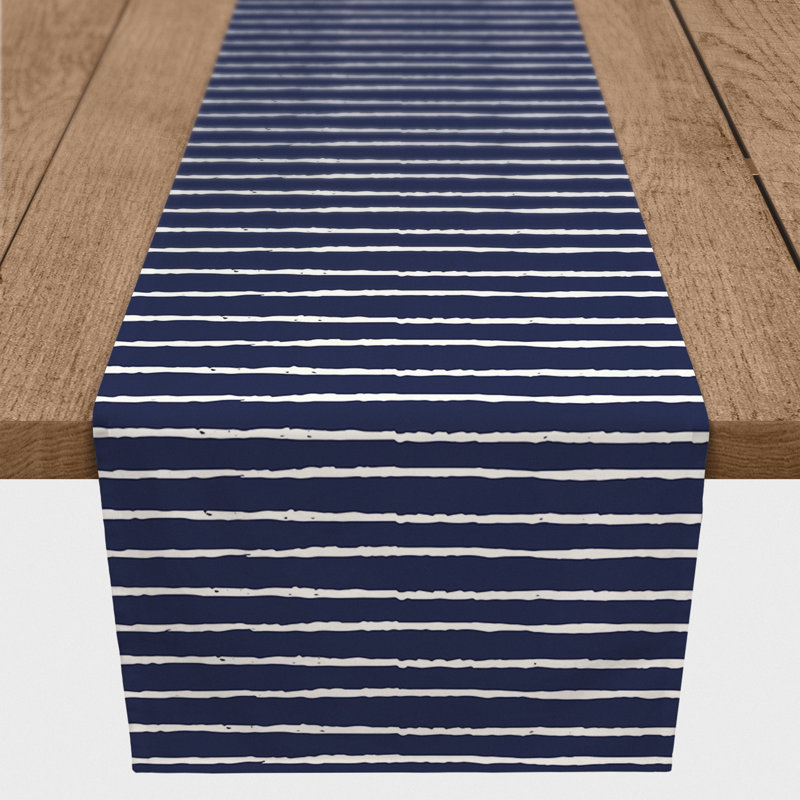 Vancouver Sketch Stripes Table Runner, 90" x 16", Navy Blue
