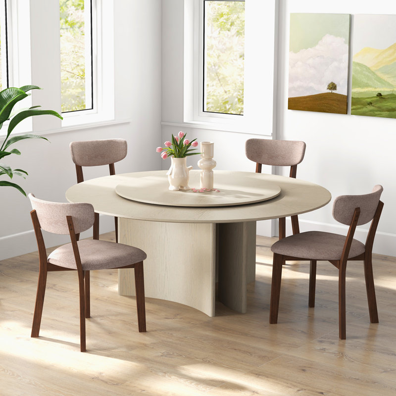 19'' H Upholstered Side Chair, Beige, Walnut