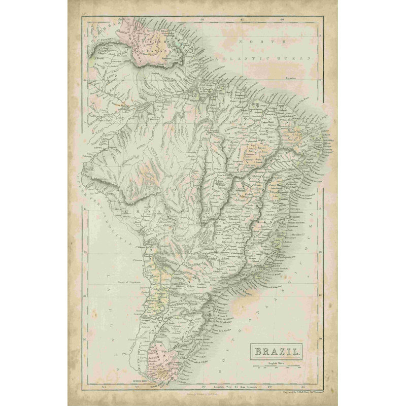 Carte du Brésil, H 12 po x l 8 po