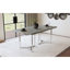 Table de salle à manger moderne en faux marbre avec un élégant design à double piédestal