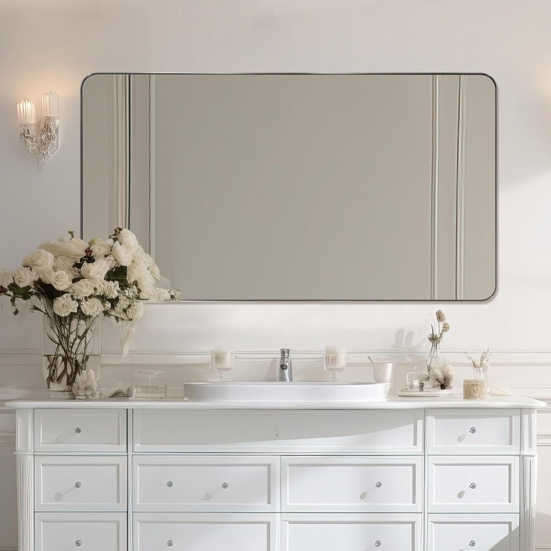 Miroir de salle de bain Inse Cadre en acier inoxydable, 55 po x 30 po, Nickel brossé